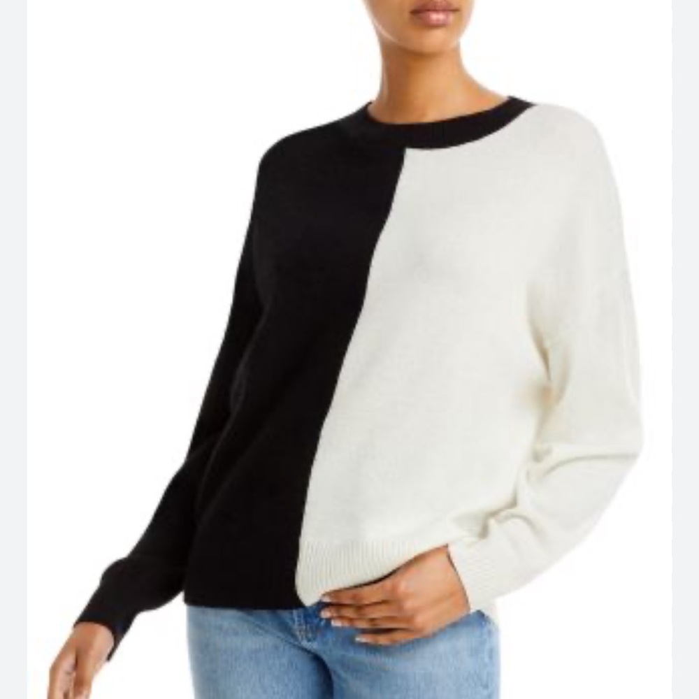 Aqua Cashmere Monochrome Split Sweater